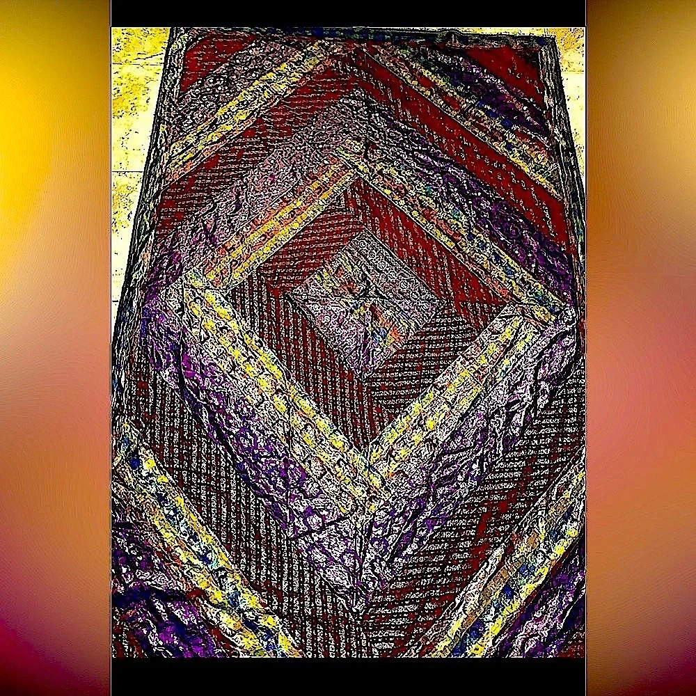 vintage euc cashmere & silk antique silk multilayered thick gold leaf oversized! - Picture 9 of 17